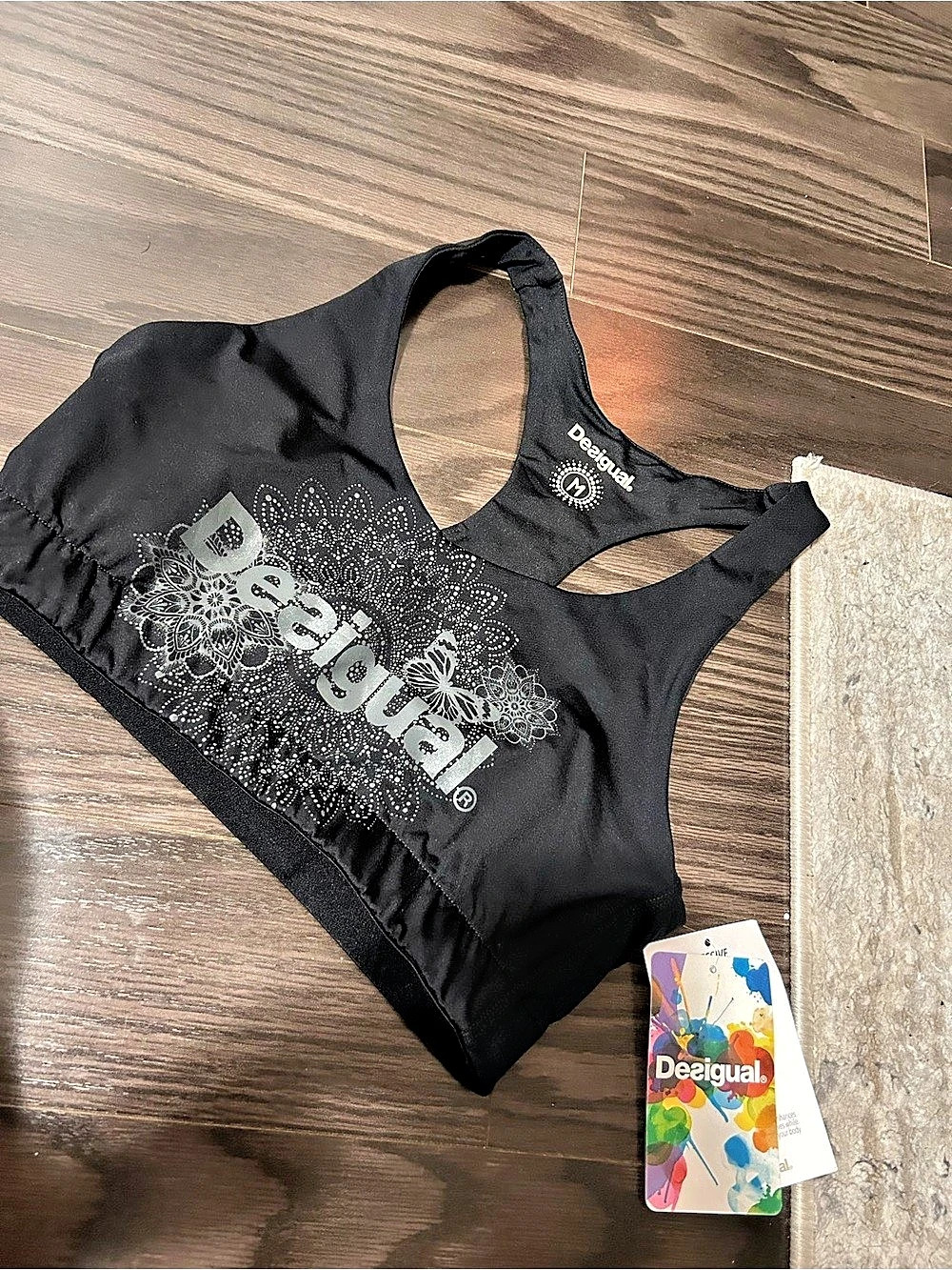 Desigual Black & Gray Sports Bra Size Medium NWT